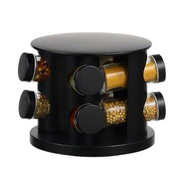 Imagem de Porta Tempero Condimentos Giratório com 9 Potes de Vidro Preto 360 Graus com Tampa Dosadora(6 POTES - GIRATÓRIO)