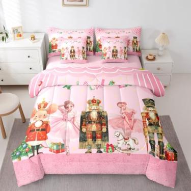 Imagem de Conjunto de edredom infantil solteiro com quebra-nozes, rosa, Natal, 7 peças, princesa, rosa, balé, estrelas, carrossel, soldado, Natal, pinheiro, conjunto de colcha