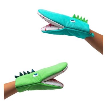 Imagem de Handstand Kitchen Par de luvas de forno infantis 100% algodão em forma de dinossauro