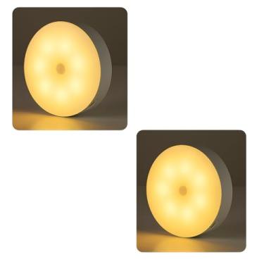 Imagem de Kit 2 Luminárias LED 3 Cores: Branco, Branco Quente ou Mista Suave aos Olhos Armários Guarda-Roupas Escadas Recarregável USB Modelo Redondo e Compacto - Linha Casa Moderna&Organizada