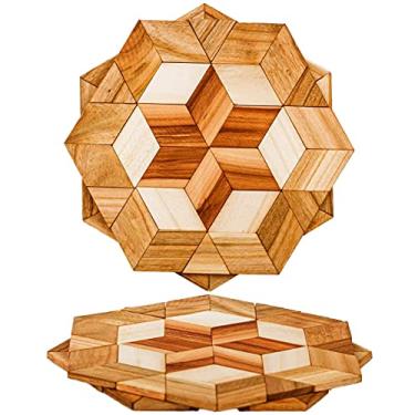 Imagem de Conjunto de penugem de madeira natural para pratos quentes, resistente de 15 cm, panelas e frigideiras – 2 almofadas quentes ecológicas para balcão de cozinha – decoração de mesa de jantar com suporte redondo, pratos quentes para proteger – Presentes de bule de chá de madeira