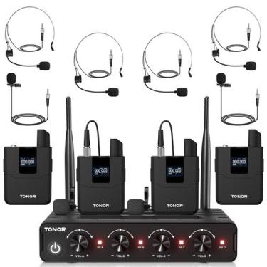 Imagem de Sistema de microfones sem fio TONOR UHF Headset/Lavalier 4x10CH