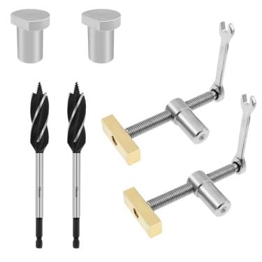 Imagem de 2 braçadeiras de banco para cães, braçadeiras de banco ajustáveis para marcenaria com 2 chaves catracas, braçadeiras portáteis de aço para marcenaria, clipe de bancada de usinagem de precisão para