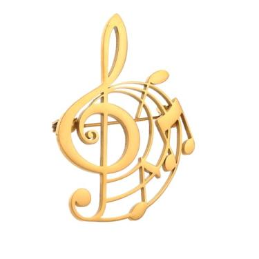 Imagem de Broche de aço inoxidável com símbolo de música oca estilo punk fashion banhado a ouro 18 K, acessórios de terno preto, conjunto de combinação de casamento, free size, Aço inoxidável, Pedra preciosa na