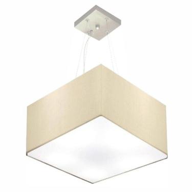 Imagem de Lustre Pendente Quadrado Md-4195 Cúpula Em Tecido 25/40x40cm Algodão Crú - Bivolt