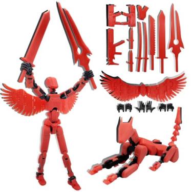 Imagem de masijssa T13 Action Figures Set (Assembly Completed) Dummy 13 Titan 13 Robot Action Figure 3D Printed Robo Multi-Jointed Movable Action Figure Toy with Full Articulation (Red Black Figure + Dog)