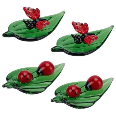 Imagem de PH PandaHall 4Pcs 2 Styles Green Leaf Figurines Ladybug Decor Butterfly Crystal Figurines Mini 1.9inch Long Hand Blown Insect Statue Animal Lampwork Ornament for Home Office Table Decoration