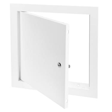 Imagem de QWORK Porta de acesso nivelada de 25,4 cm x 25,4 cm, painel de acesso de liga de alumínio, painel de porta de eixo de serviço para drywall e teto elétrico, branco revestido com pó