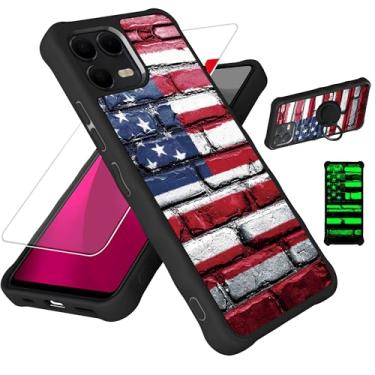 Imagem de jioeuinly Capa para celular T-Mobile Revvl 8 Pro compatível com Revvl 8 Pro [com protetor de tela de vidro temperado][PC rígido + silicone macio][suporte para anel] [efeito luminoso] YGH-GQ