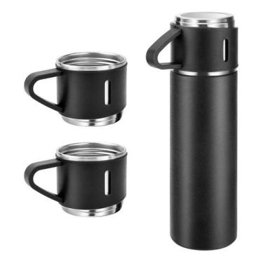 Imagem de Garrafa termica vacuum 500ml aço inox - kit 2 xicaras preto - Shark Bl