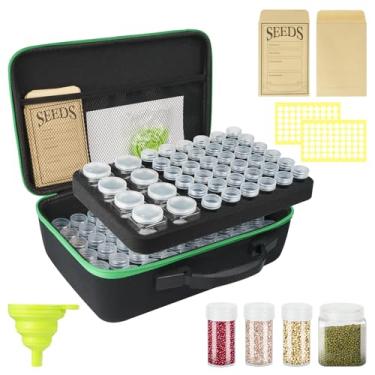 Imagem de LVKAYCE Caixa organizadora de sementes com 104 compartimentos com 20 envelopes, recipientes de sementes de jardim de 28 g 142 g com etiquetas, pacote de sementes para plantas, flores, sementes de