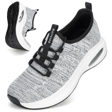 Imagem de Rollstep Tênis feminino de largura extra larga com amortecimento de ar, tênis de corrida ultraleve, academia, treino, treino, respirável, com suporte de arco, Preto, cinza, 6 Wide