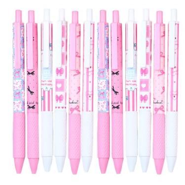 Imagem de YIHUANYIFA 12 canetas retráteis fofas canetas de gel com laço rosa, canetas de escrita com ponta fina lisa de 0,5 mm, material escolar para escritório, material escolar para mulheres e homens (laço