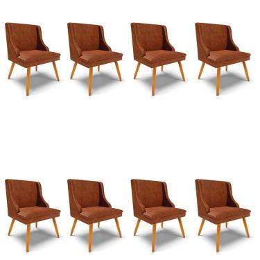 Imagem de Kit 8 Cadeiras Estofadas para Sala de Jantar Pés Palito Lia Sintético Premium Nozes - Ibiza