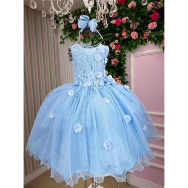 Imagem de Vestido Infantil Daminha Regata Flores Azul - Confeccionado em Tecido 