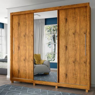 Imagem de Guarda Roupa Casal 3 Portas 1 Porta Espelho Kit Pé Royale Madeirado - Gelius