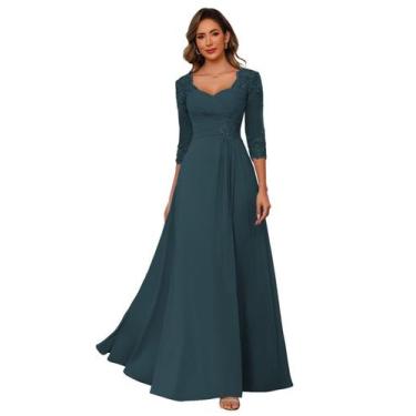 Imagem de Vestido de mãe da noiva AUSPORY Lace Appliques Teal Chiffon