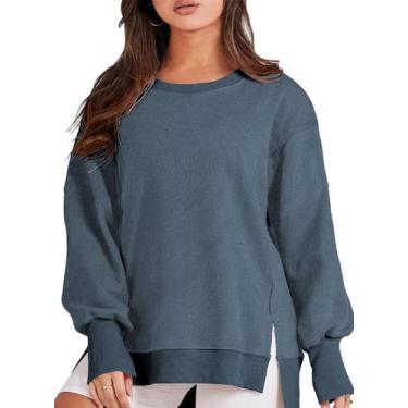 Imagem de Moletom feminino Eytino, tamanho grande, gola redonda, azul 4X