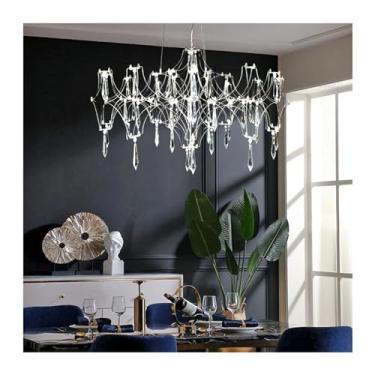 Imagem de Lustre luxuoso, lustres nórdicos de decoração para casa para sala de jantar, lustres pendentes, lâmpadas suspensas para luminárias de teto, iluminação interna, branco frio-prateado, 73 cm