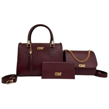 Imagem de Kit Bolsa Feminina De Ombro Transversal Tira Colo E Carteira (Bordô)