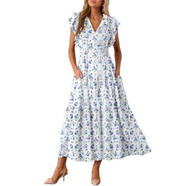 Imagem de Vestido maxi feminino casual de verão, boho, fluido, estampado floral,