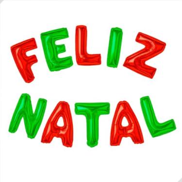 Imagem de Balões Metalizados Frase Feliz Natal, Kit Decorativo com 10 Letras, Soprador e Fita Inclusos, ideal para Decoração Natalina e Festas de Final de Ano (Colorido)