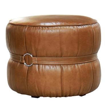 Imagem de Puff Decorativo Sala de Estar Rene Debrum Couro Marrom Claro - Gran Belo