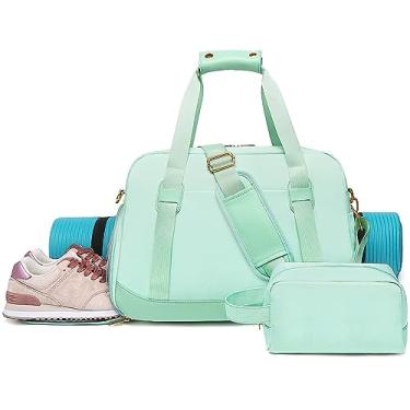 Imagem de Bolsa de ginástica esportiva para mulheres, bolsa de viagem com compartimento para sapatos e bolso molhado, bolsa de ioga fitness, Verde, Medium, Academia/viagem