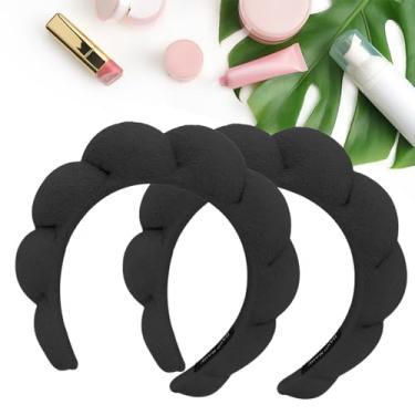 Imagem de Faixa de cabeça preta de spa para lavar o rosto – Toalha de pano felpudo esponja para lavar o rosto, remover maquiagem, chuveiro, máscara facial, chuveiro, acessórios de cabelo, faixa de cabeça com