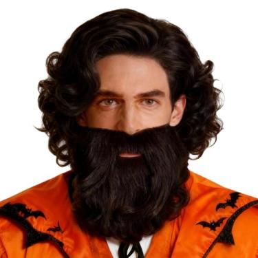 Imagem de Peruca masculina de fantasia realista com barba de feiticeiro destacável