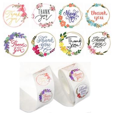 Imagem de 500 peças de adesivos de agradecimento rolo de 2,5 cm redondo 8 designs, selos de embalagem atraentes para pedidos, mercadorias comerciais, bolsas, sacolas de presente, caixas e envelopes