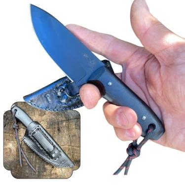 Imagem de Faca Artesanal Neck Knife Cabo Micarta Faca Pequena Fosfatada com Tratamento Térmico ES Mini Saque Rápido