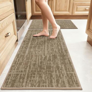 Imagem de COSY HOMEER - Tapetes de cozinha 51 x 81 cm + 50 cm x 122 cm Tapetes de cozinha macios absorventes para piso antiderrapante tapete de corredor de cozinha de poliéster lavável tapetes de cozinha para