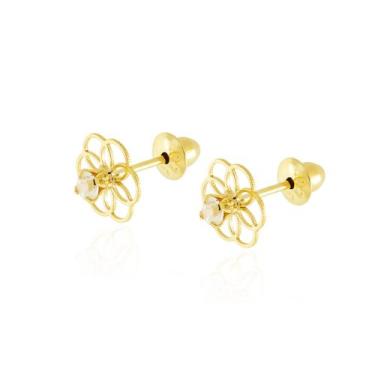 Imagem de Brinco Ouro 18k Flor de Arcos com Pedra Zircônia RB-315  - 750 Net OZ