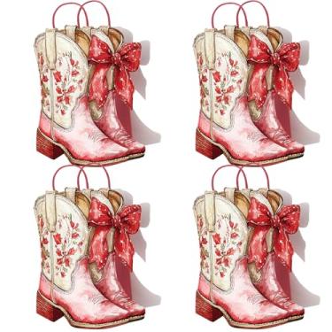 Imagem de Harloon 16 peças de botas de vaqueira, sacos de papel, lembrancinhas de festa de Natal ocidental, rodeio ocidental, chapéu de cowgirl, sacos de brindes, com alças para Natal, férias, aniversário, chá