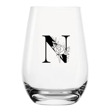 Imagem de YJXIN Taça de vinho engraçada sem haste A-Z monograma presentes para homens, mulheres, amigos, Sra. Amante do alfabeto de vinho, presentes exclusivos de aniversário para mulheres 500 ml (letra N