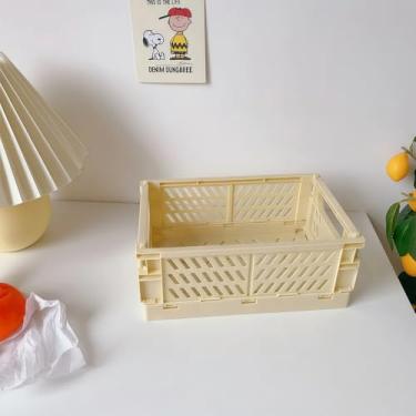 Imagem de Cesta de armazenamento dobrável amarela, 1 caixa organizadora dobrável com alças para cozinha, banheiro, quarto, escritório, berçário, armário, organização de despensa (caixa de plástico multiuso)