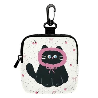 Imagem de Porta-chaves mini porta-moedas, bolsa multifuncional para chaves, moedas, fone de ouvido, batom, porta-cartões, organizador de cabos de dados, bolsa com zíper, bolsa fofa com estampa de cereja