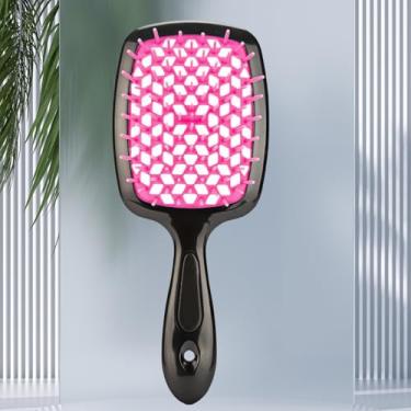 Imagem de Escova de cabelo penteada de favo de mel escova curvada ventilada de secagem por sopro para mulheres e homens, escovas de cabelo desembaraçantes para cabelos molhados secos cacheados grossos rosa