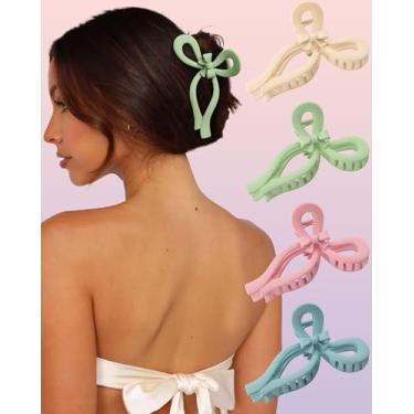 Imagem de 4 grampos de cabelo com laço para mulheres, grampos de cabelo grandes para cabelos grossos e finos (bege + verde + azul lago + rosa)