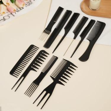 Imagem de Conjunto profissional de 10 pentes de cabelo, dentes largos, dentes finos, conjunto de pente de cabelo de fibra de carbono para pentear, desembaraçar e separar o cabelo