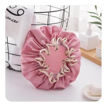 Imagem de Touca de banho feminina dupla camada impermeável protetor de cabelo reutilizável capa de chuveiro elástica lavável