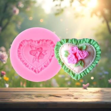Imagem de Molde de silicone de flor de coração amor moldes de fondant de flor de rosa para decoração de bolo topo de cupcake doce argila polímero chocolate pasta de goma
