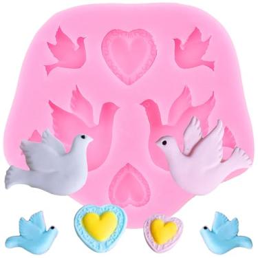 Imagem de Molde de silicone de comunhão Moldes de fondant de pomba Moldes de silicone para fondant de pombo para decoração de bolo de pássaros, topo de cupcake, chocolate, doces, polímero, argila, pasta de goma