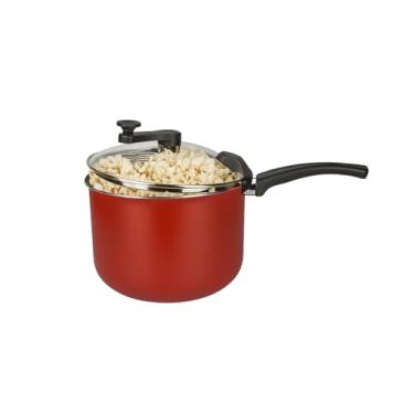 Imagem de Pipoqueira Antiaderente 4,5L Vermelha com Tampa de Vidro e Haste Giratória | Ideal para Pipocas Crocantes sem Grudar