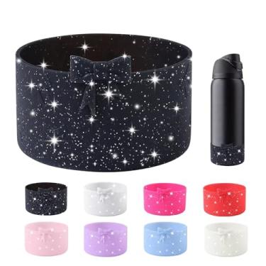 Imagem de Bota de silicone com laço de glitter para garrafa de água Owala de 947 ml, capa protetora antiderrapante para garrafas de água de aço inoxidável FreeSip, Twist e Flip - Preto