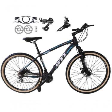Imagem de Bicicleta Aro 29 Gti Roma 21v Câmbios Shimano Freio Disco Hidráulico Suspensão Pneu Faixa - Preto-azul Tam.15