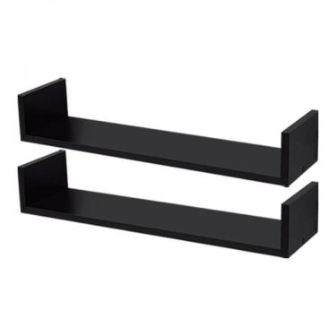 Imagem de Kit 2 Prateleiras U 60 X 15cm Preta Suporte Invisível