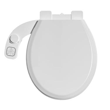 Imagem de Clirass Assento sanitário bidê não elétrico, serve para vasos sanitários redondos - tampa de fechamento suave, liberação rápida para limpeza fácil - Sistema de bocal duplo com autolimpeza, pressão de