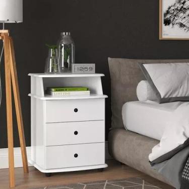 Imagem de Mesa De Cabeceira Luxo 3 Gavetas Branco Ej Móveis Mdf/mdp - EJ Moveis